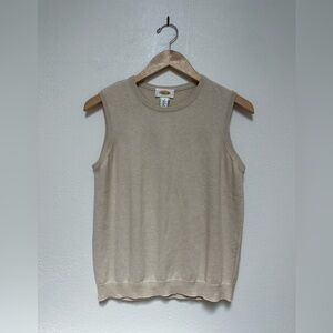NWT 100% Cotton Made In Italy Talbots Cream Knit Sweater Vest Crewneck Tank